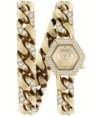 Orologio Philipp Plein The Hexagon doppio giro in acciaio dorato groumette