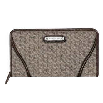 Portafogli Montblanc Montblanc Signature Stone 14 scomparti in tessuto marrone e pelle marrone
