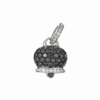 Ciondolo Chantecler medio in oro bianco 18 KT, diamanti e pavé di diamanti neri