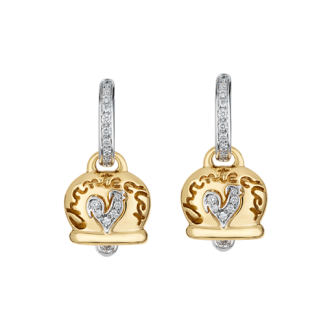 Orecchini Chantecler Campanella medi in oro giallo 18 Kt, diamanti e gallo in pavé di diamanti