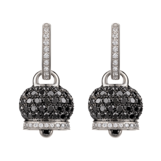 Orecchini Chantecler Campanella medi in oro bianco 18 KT, diamanti e pavé di diamanti neri