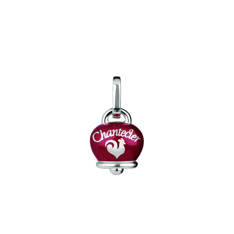 Ciondolo Piccolo Campanella Cuori e Lucchetto Chantecler Et Voilà in Argento e Smalto Rosso