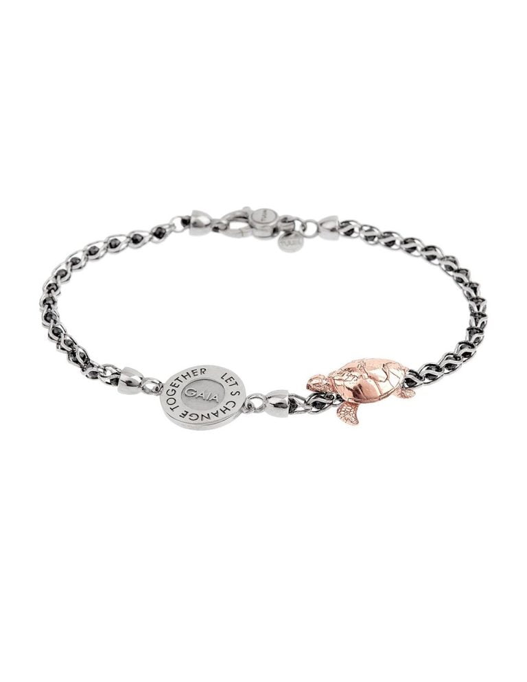 Bracciale Tuum Gaia in Argento Brunito con Spinelli Medaglia e Tartaruga ref GAIAEB9SACR/M