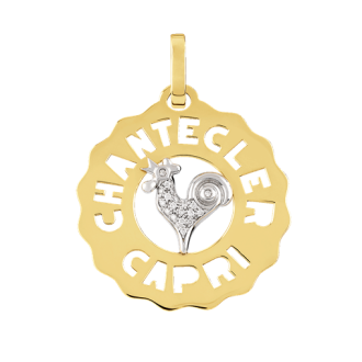 Ciondolo Chantecler Logo piccolo Gallo in oro giallo e bianco 18 KT e diamanti