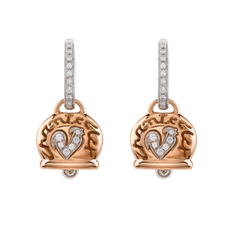 Orecchini Chantecler Campanella medi in oro rosa 18 KT, diamanti e gallo in pavé di diamanti