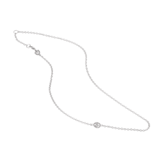 Catena Chantecler corta rolò 45 cm in oro bianco 9 KT con logo galletto intercalare