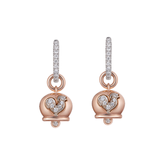 Orecchini Chantecler Campanella piccoli in oro rosa 18 KT, diamanti e gallo in pavé di diamanti