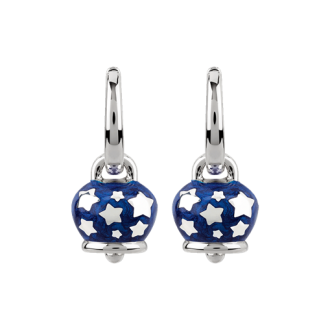 Orecchini Chantecler Et Voilà Campanella piccoli in argento e smalto blu perlato con stelle sul retro