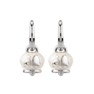 Orecchini Chantecler Et Voilà Campanella piccoli in argento e smalto bianco perlato con faraglioni sul retro