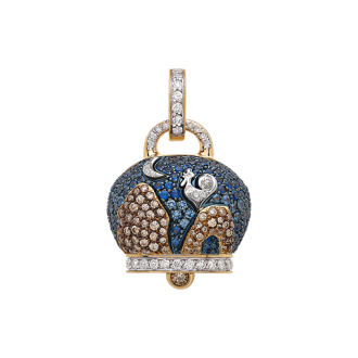 Ciondolo Chantecler Campanella grande Faraglioni in oro giallo 18 KT, diamanti, diamanti champagne e zaffiri