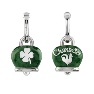 Orecchini Chantecler Et Voilà Campanella medi in argento e smalto verde perlato con quadrifoglio sul retro