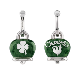 Orecchini Chantecler Et Voilà Campanella medi in argento e smalto verde perlato con quadrifoglio sul retro