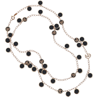 Collana Chantecler lunga Paillettes 90cm in oro rosa 18 KT, diamanti e smalto nero