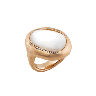 Anello Chantecler Enchanté in oro rosa satinato 18Kt, diamanti, madreperla e cristallo di rocca
