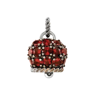 Ciondolo Chantecler Et Voilà Campanella grande con siamiti rosso rubino taglio ovale incastonate a griffe su argento brunito e un diamante taglio brillante