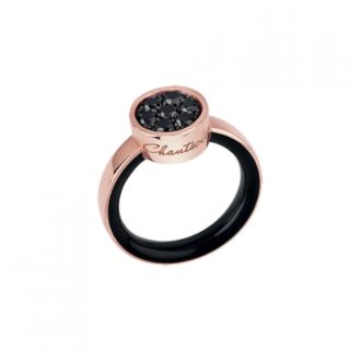 Anello Chantecler Paillettes oro rosa e diamanti neri misura 16