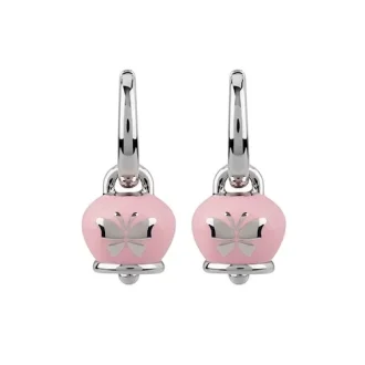 Orecchini Chantecler Et Voilà Campanella piccolo in argento e smalto rosa con farfalla sul retro