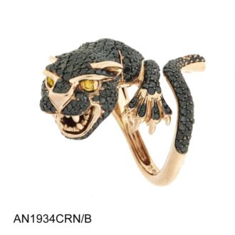 Anello Panthere by Giovanni Ferraris in oro rosa 18 kt, diamanti neri e fancy color