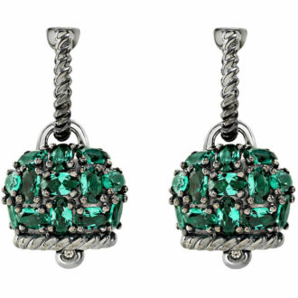 Orecchini Chantecler Et voilà Campanella con siamite verde smeraldo tagliato ovale in argento antico