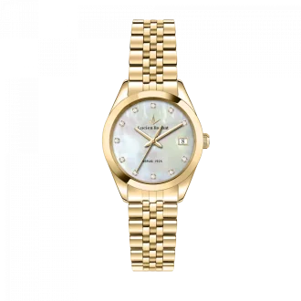Orologio Lucien Rochat Collezione Madame tempo e data, cassa gold in acciaio e diamanti