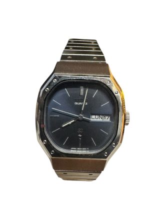 Orologio Seiko Vintage SQ Quarzo in Acciaio e Quadrante Nero