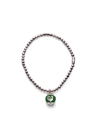 Bracciale Chantecler elastico in argento con ciondolo campanella micro in argento e smalto verde misura M