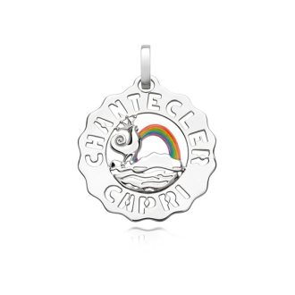 Ciondolo Chantecler logo Gallo e arcobaleno piccolo in argento e smalti colorati