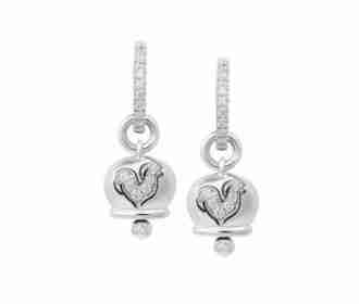 Orecchini Chantecler Campanella gallo micro in oro bianco 18 KT in pavè di diamanti