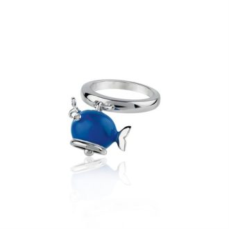 Anello Chantecler balena micro in argento smalto blu e diamante misura 11