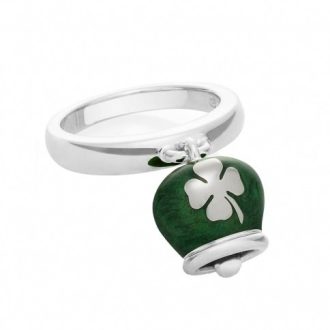Anello Chantecler campanella double face, in argento e smalto verde perlato, con quadrifoglio sul retro misura 11