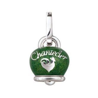 Ciondolo Chantecler medio Campanella double face in argento e smalto verde perlato, con quadrifoglio sul retro